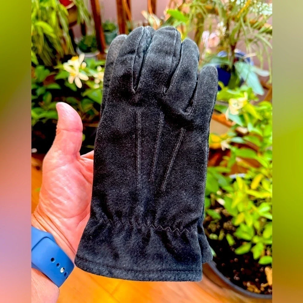 Fownes Women's Sz L Black Suede Winter Gloves Lined